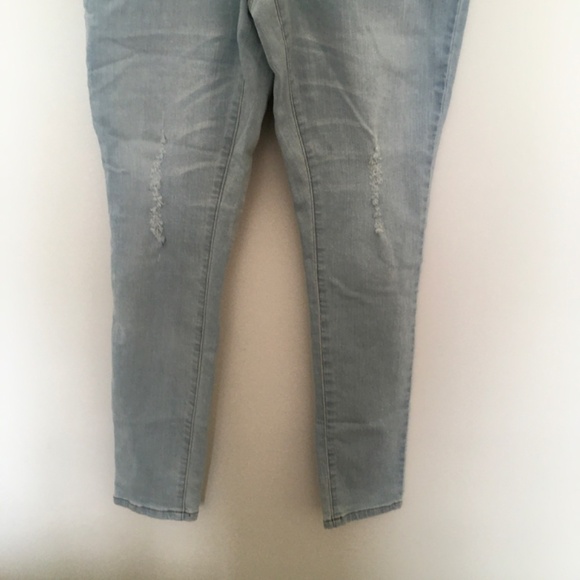 Venus Jeans Sz 6 Blue Denim Overall Light Wash Side Zip Lace Up Front Whisker - Picture 2 of 16